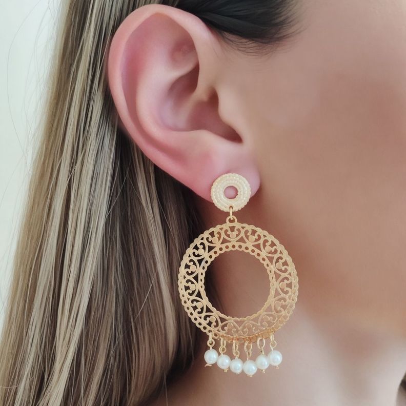 Aros Emily Redondo Perlas Shellpearl Enchapado Oro 18K-2