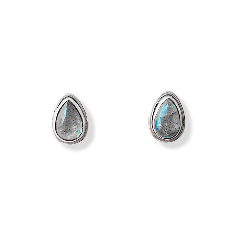 Aros Botón Gota Piedras Naturales Plata Fina 925-0
