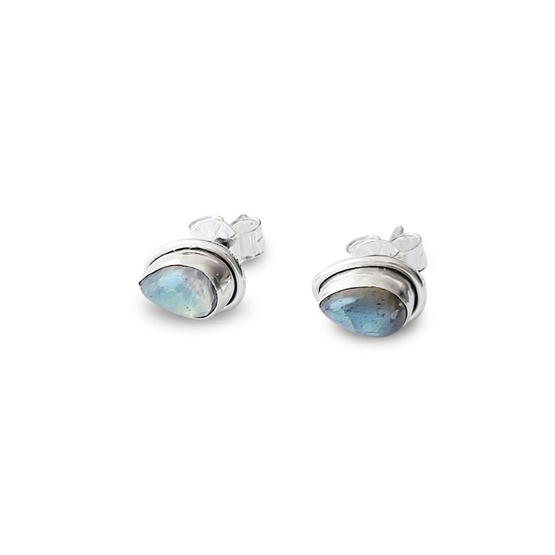 Aros Botón Gota Piedras Naturales Plata Fina 925-1