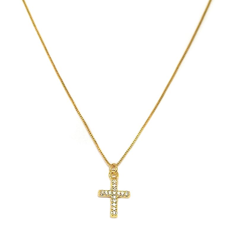 Collar Cruz Circon Blanco Mini Enchapado Oro 18K Dorado
