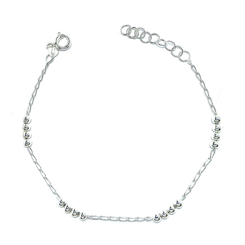 Pulsera Bolitas Cadena Eslabón Plata Fina 925-0