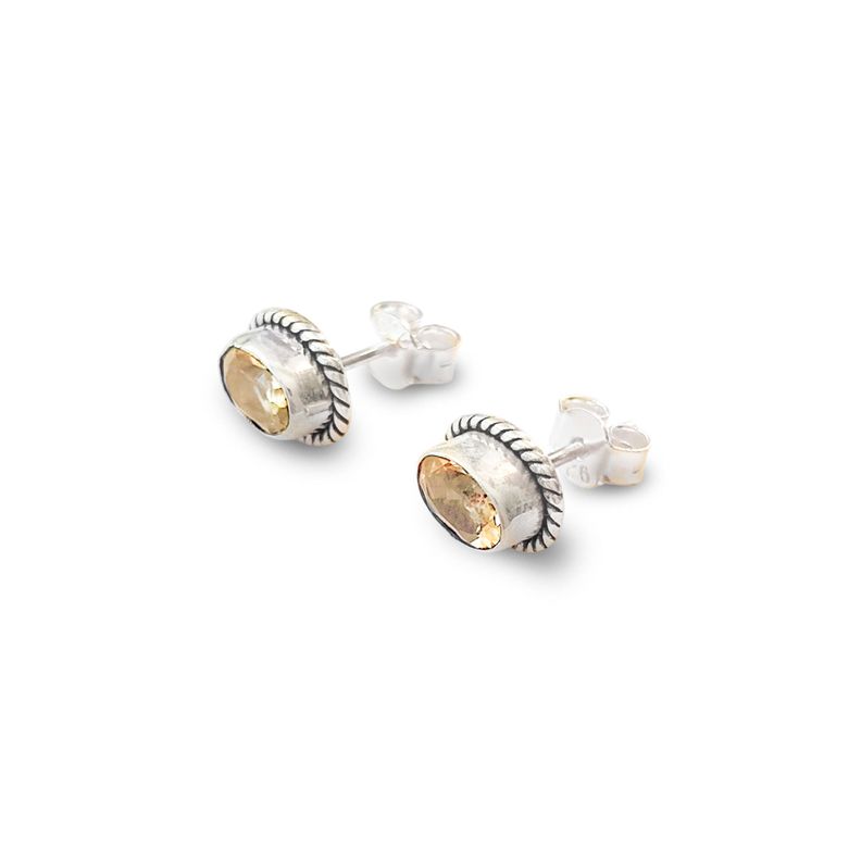 Aros Botón Óvalo Trenzado Topacio Amarillo Plata Fina 925-1