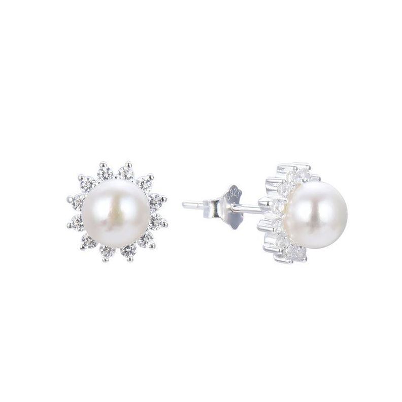 Aros Roseta Perla De Río Circón Plata Fina 925-0