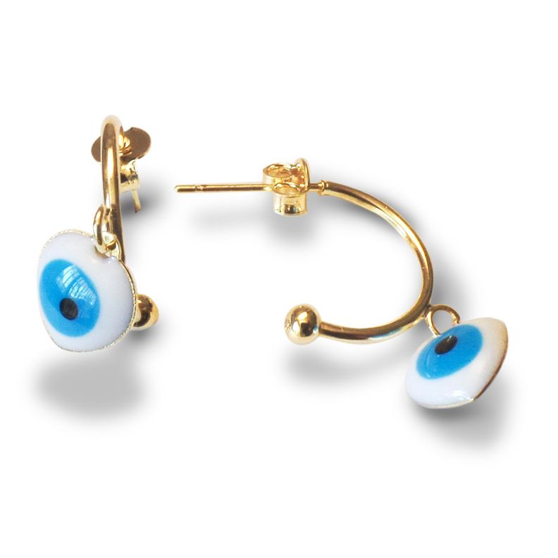 Aros Argolla Colgante Corazón Ojo Turco Enchapado Oro 18K-0