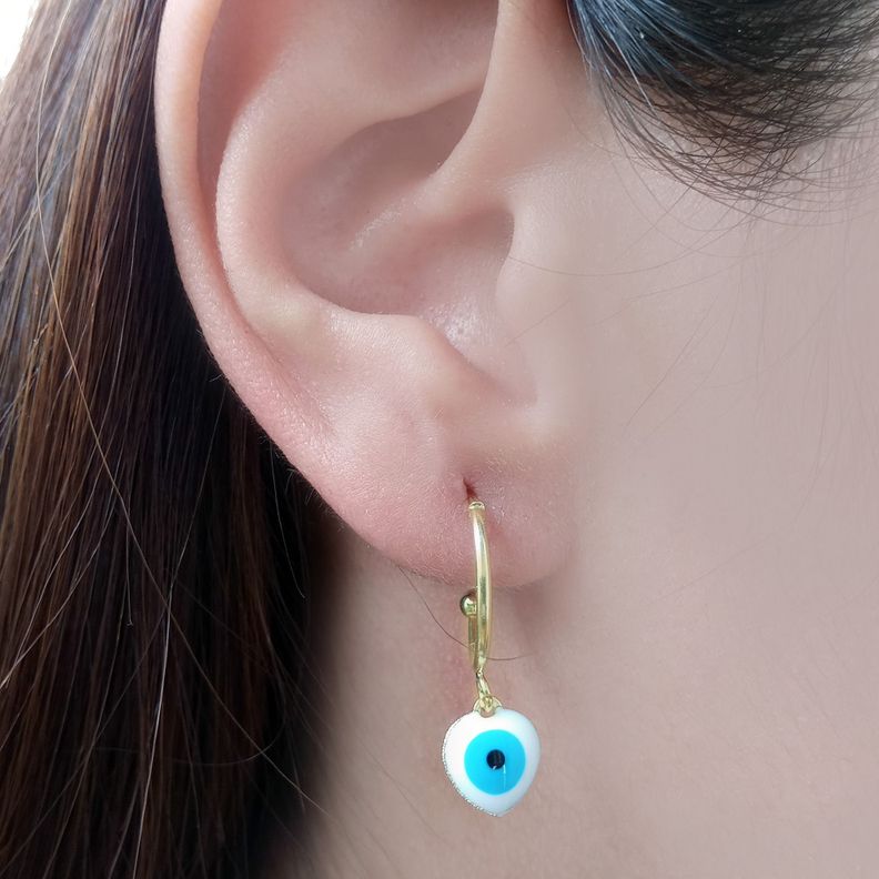 Aros Argolla Colgante Corazón Ojo Turco Enchapado Oro 18K-1