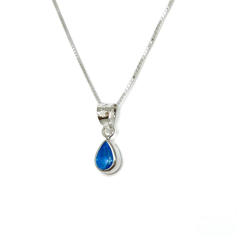 Collar Gota Circon Celeste Plata Fina 925