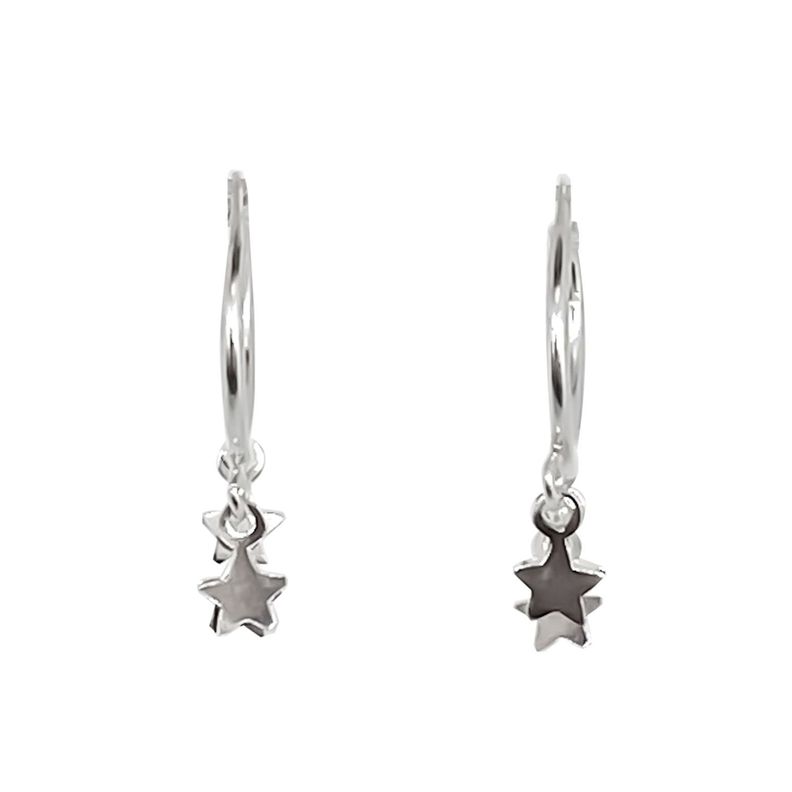Aros Argolla Mini Estrellas Plata Fina 925-1