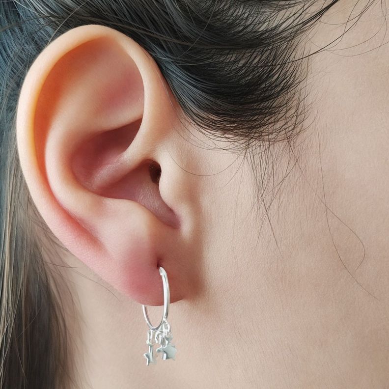 Aros Argolla Mini Estrellas Plata Fina 925-4