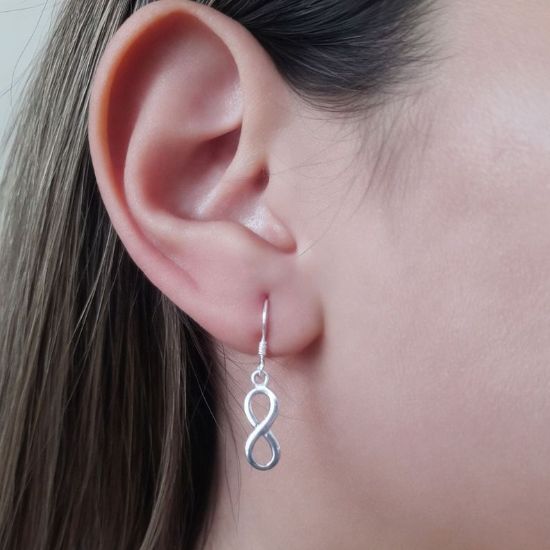 Aros Mini Infinito Colgante Gancho Plata Fina 925-3