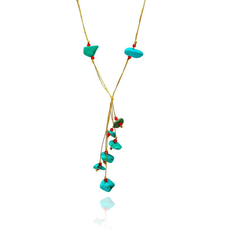Collar Turquesa Chip Corbatero Hilos Enchapado Oro 18K
