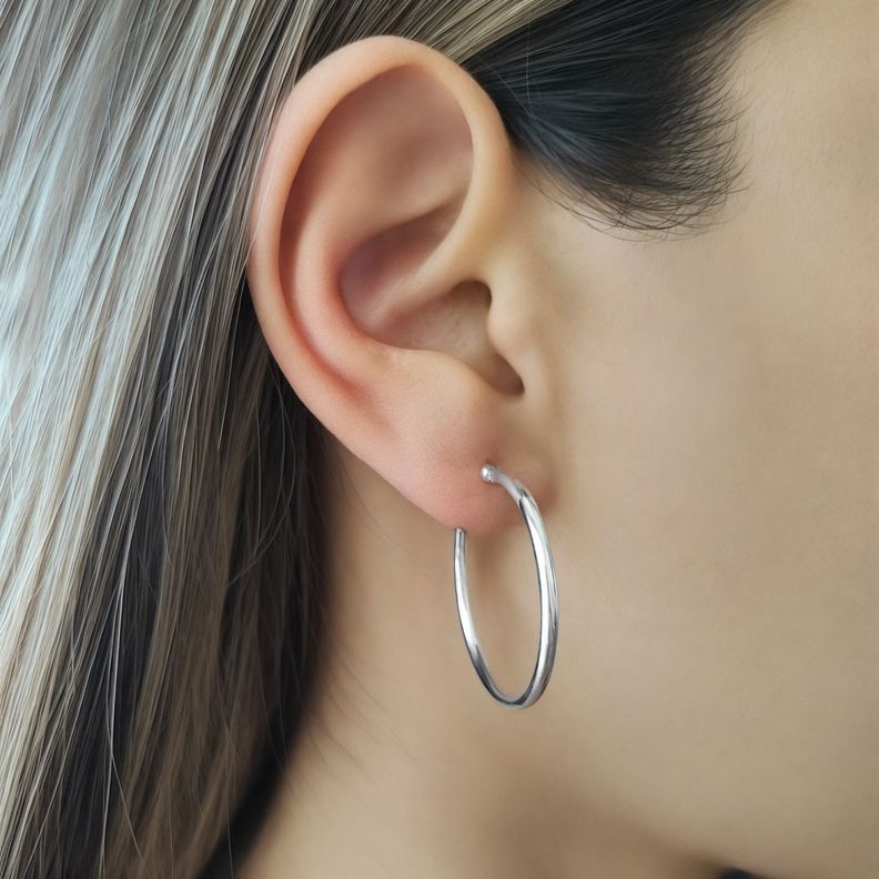 Aros Argolla Broche 30 mm Plata Fina 925-1