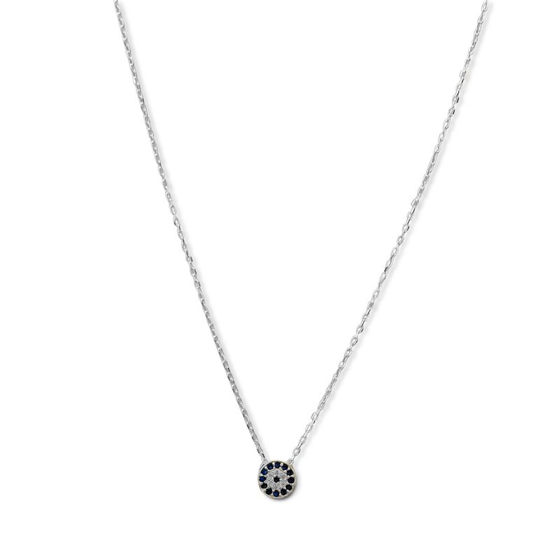 Collar Ojo Turco Circón Cadena Eslabón Plata Fina 925-0