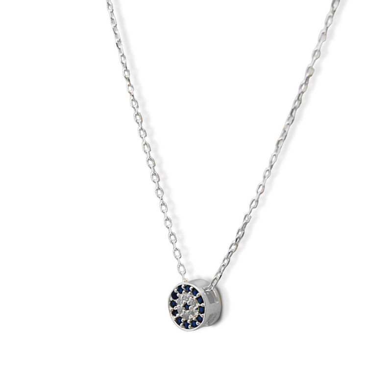 Collar Ojo Turco Circón Cadena Eslabón Plata Fina 925-1