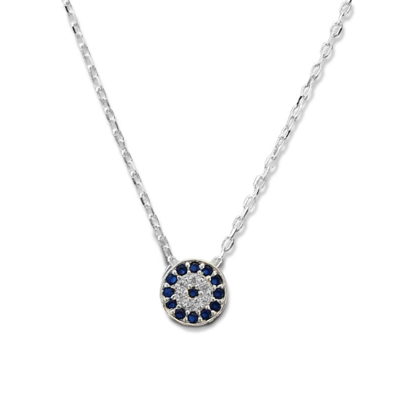 Collar Ojo Turco Circón Cadena Eslabón Plata Fina 925-2