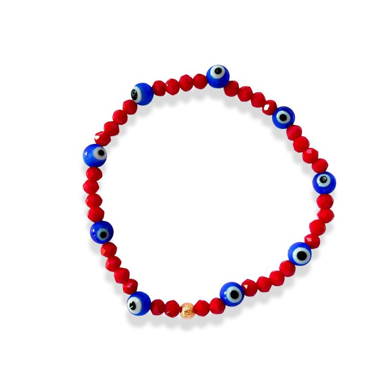 Pulsera Ojos Turcos Cristal Rojo Enchapado Oro 18k-0