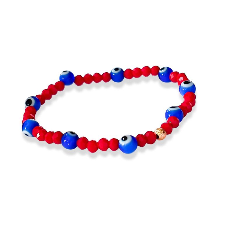 Pulsera Ojos Turcos Cristal Rojo Enchapado Oro 18k-1