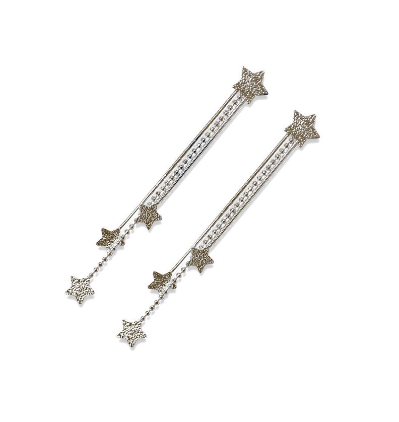 Aros Estrellas Satinadas Colgante Plata Fina 925 -0