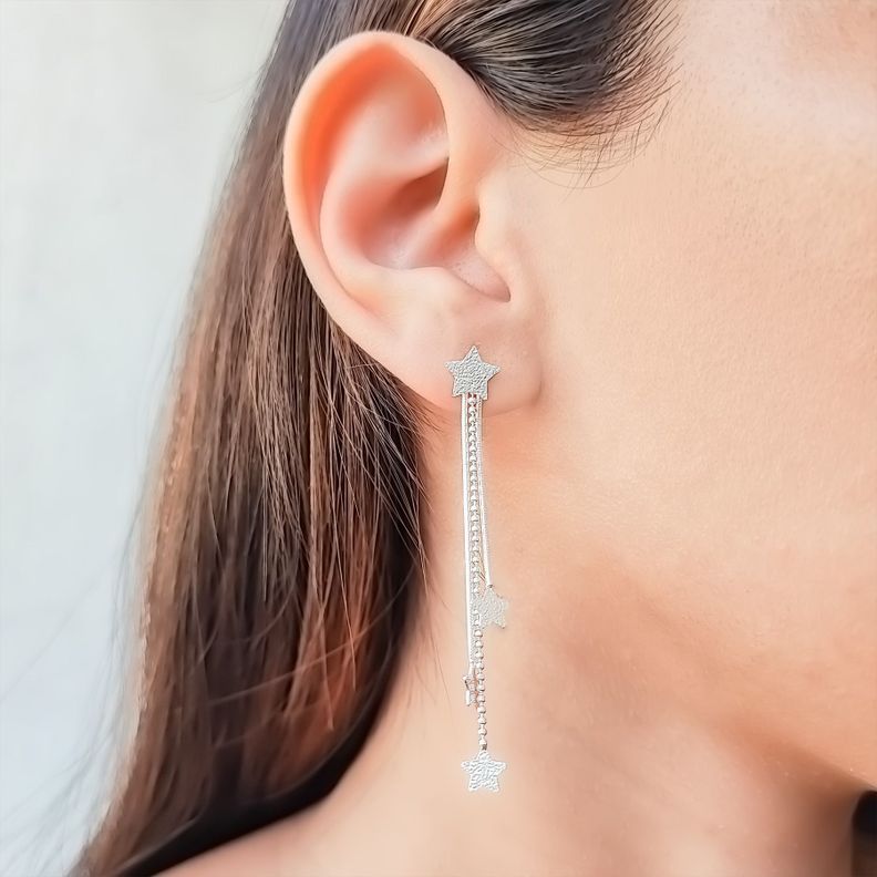 Aros Estrellas Satinadas Colgante Plata Fina 925 -1