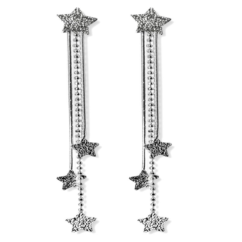 Aros Estrellas Satinadas Colgante Plata Fina 925 -2