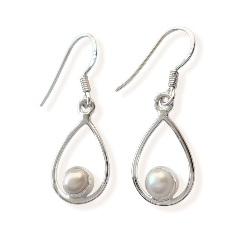 Aros Gota Calada Perla De Río Gancho Plata Fina 925-1