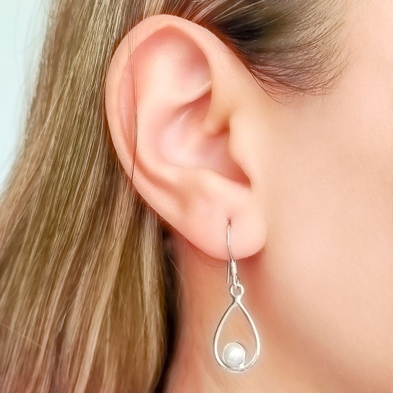 Aros Gota Calada Perla De Río Gancho Plata Fina 925-2