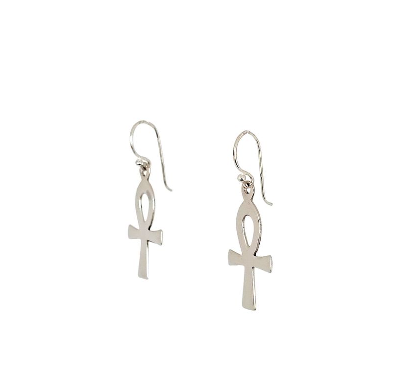 Aros Cruz Ankh Plana Colgante Gancho Plata Fina 925-1