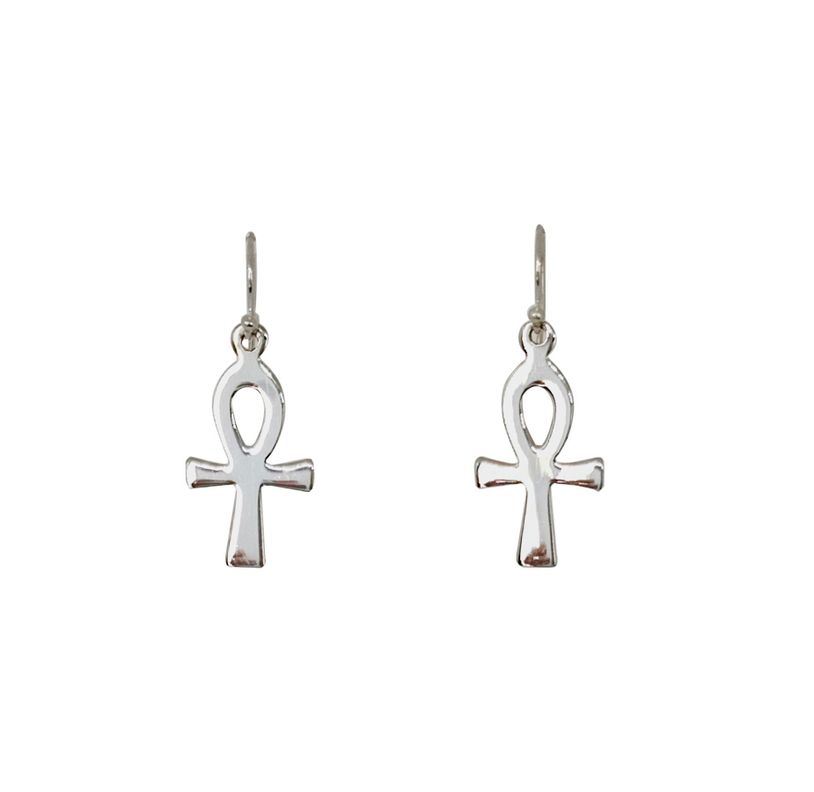 Aros Cruz Ankh Plana Colgante Gancho Plata Fina 925-0