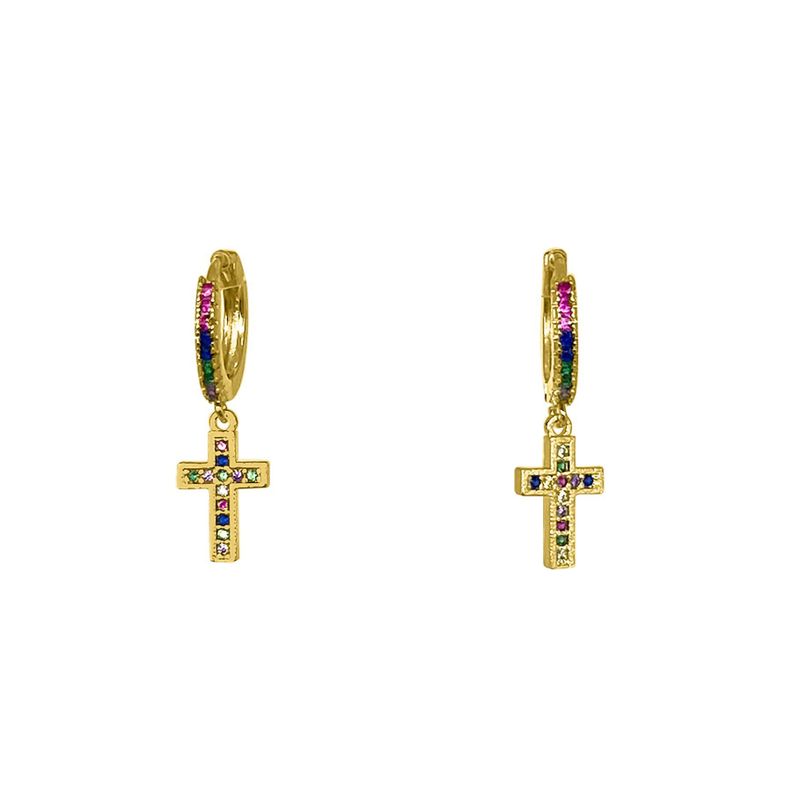 Aros Argolla Cintillo Cruz Colores Enchapado Oro 18K-0