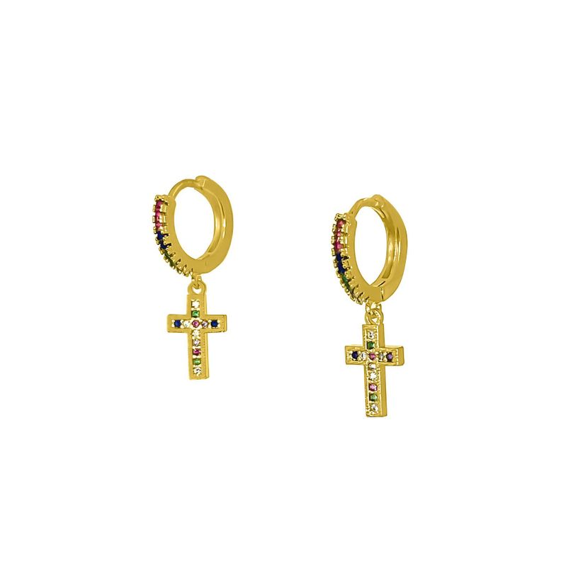 Aros Argolla Cintillo Cruz Colores Enchapado Oro 18K-1