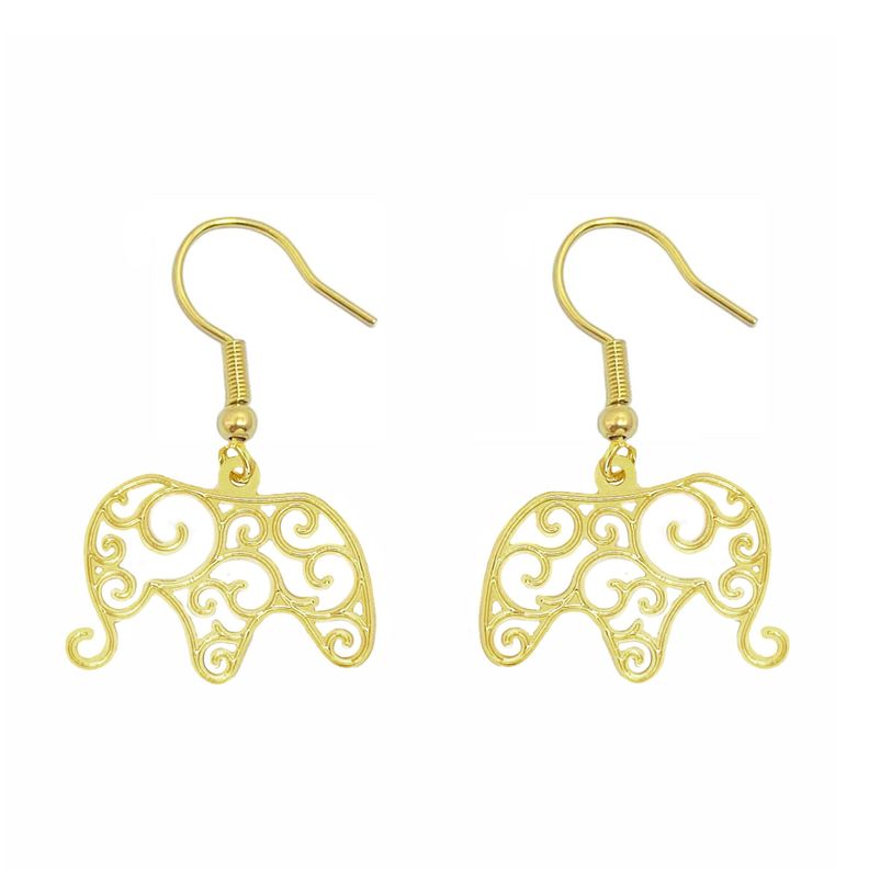Aros Elefante Colgante Gancho Enchapado Oro 18K