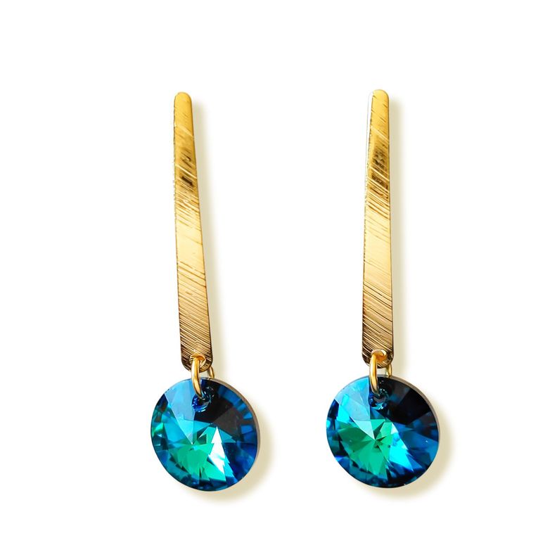 Aros Cristal Azul Bermuda 12mm Enchapado Oro 18K-0