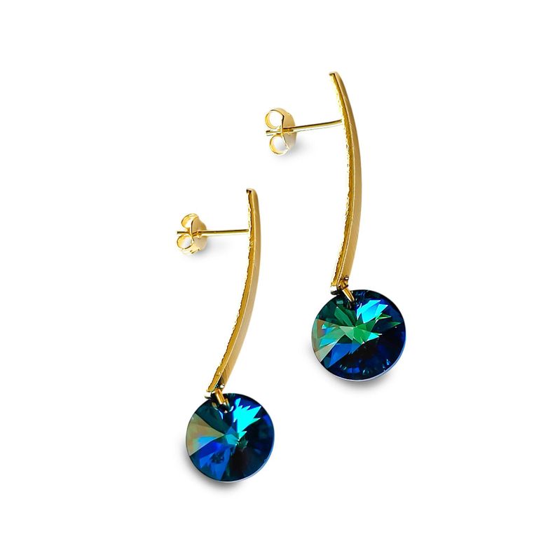 Aros Cristal Azul Bermuda 12mm Enchapado Oro 18K-1