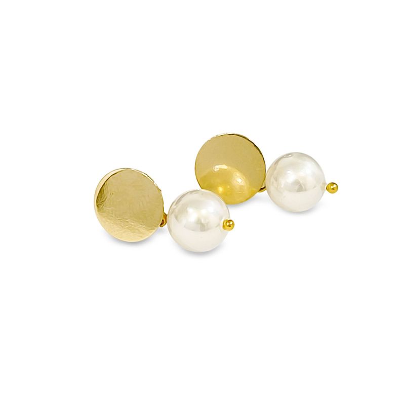 Aros Perla Shellpearl 8mm Tope Redondo Enchapado Oro 18K
