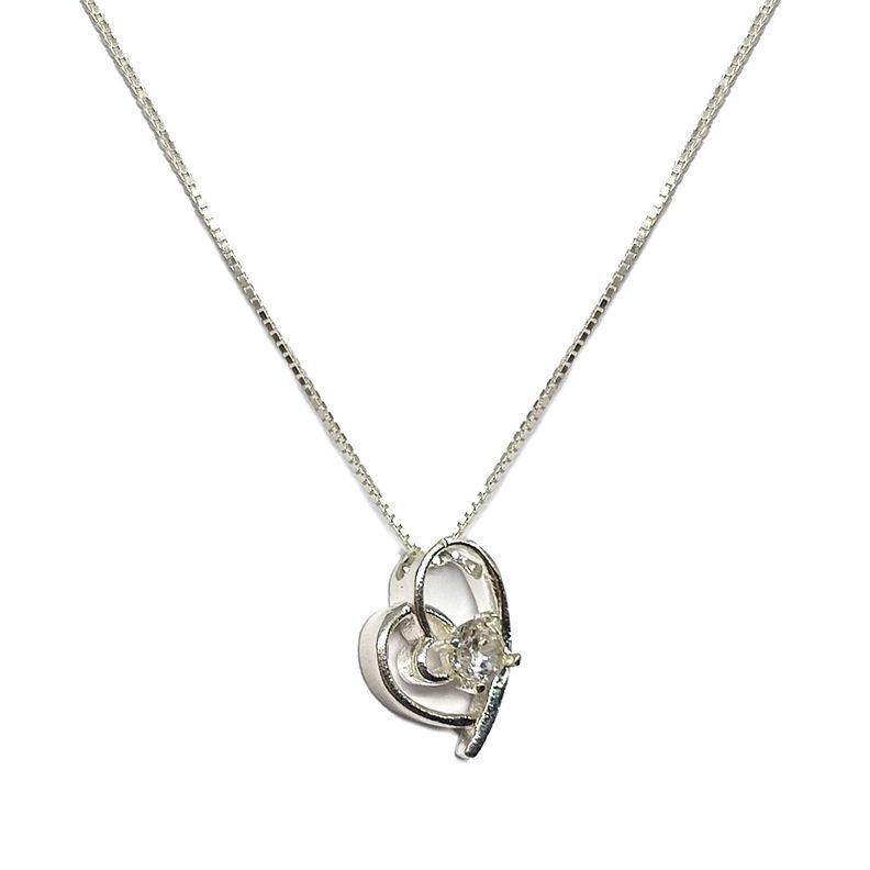 Collar Corazón Circón 45cm Plata Fina 925-1