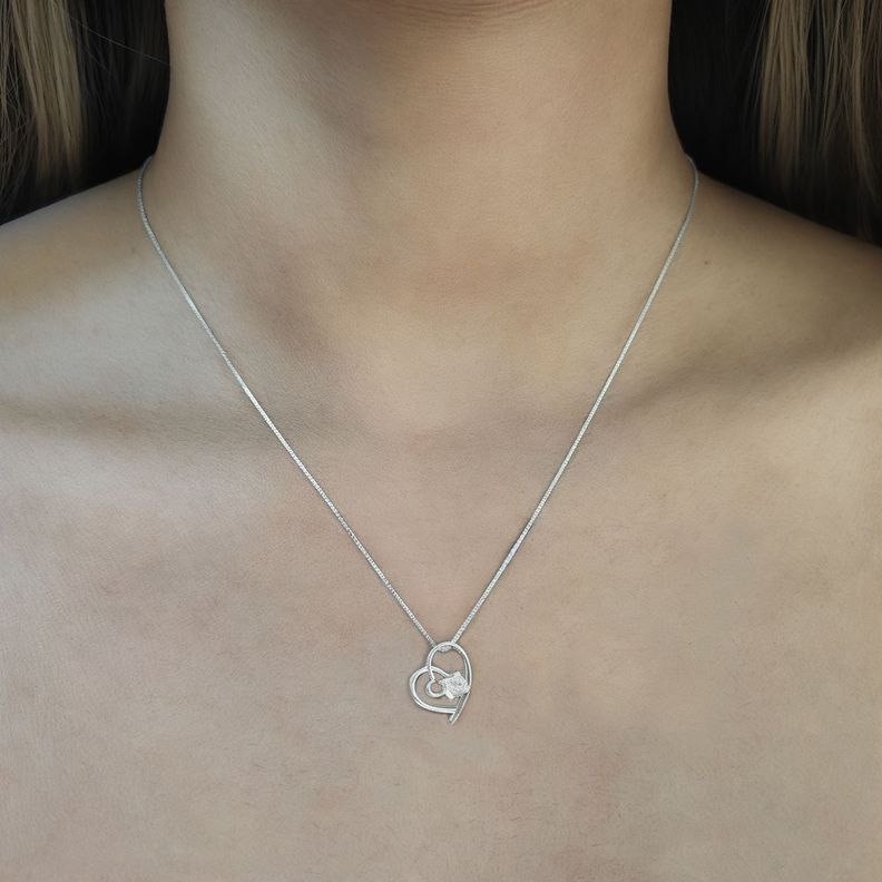 Collar Corazón Circón 45cm Plata Fina 925-2