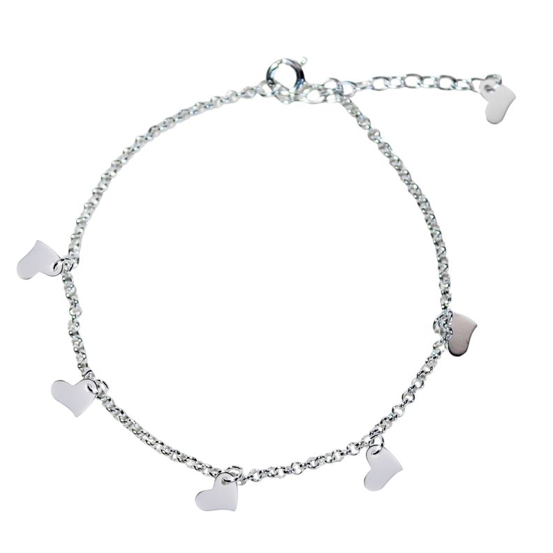Pulsera 5 Corazones Liso Plata Fina 925-0
