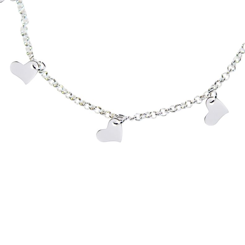 Pulsera 5 Corazones Liso Plata Fina 925-1