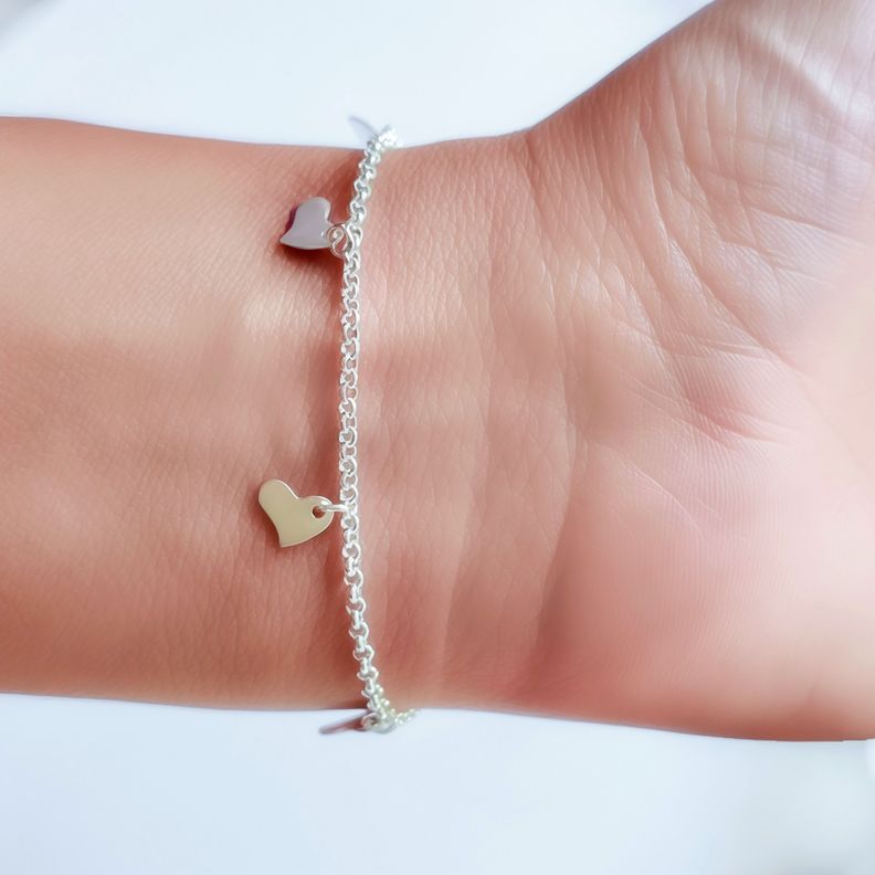 Pulsera 5 Corazones Liso Plata Fina 925-3