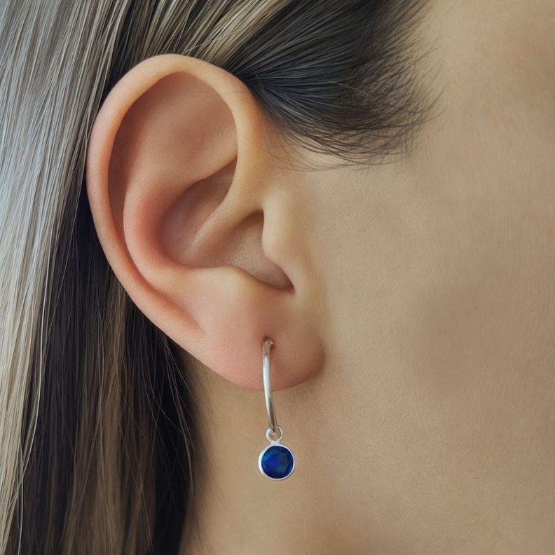 Aros Argolla Circón Azul Colgante Plata Fina 925-1