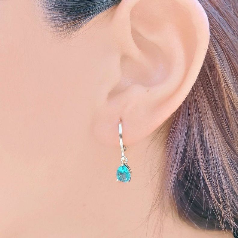 Aros Argolla Circón Gota Verde Enchapado Oro 18K-3
