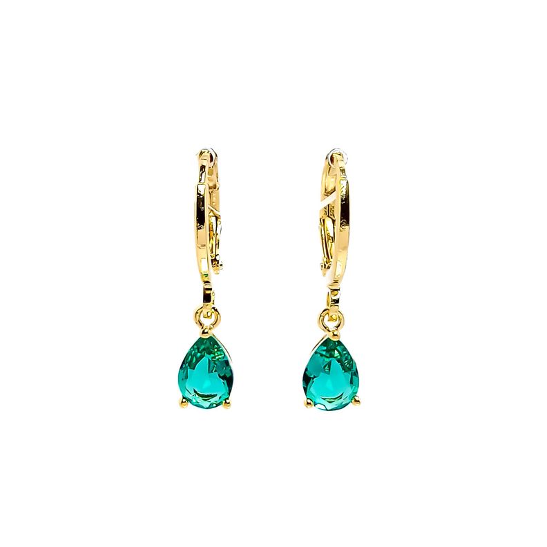 Aros Argolla Circón Gota Verde Enchapado Oro 18K-0