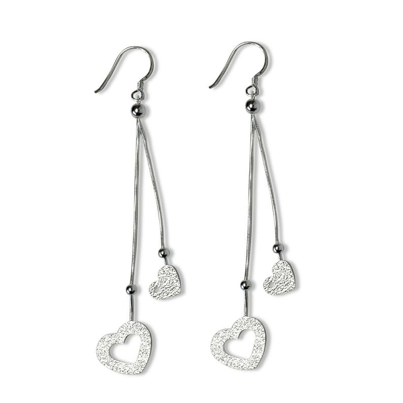 Aros 2 Corazones Colgantes Plata Fina 925-0