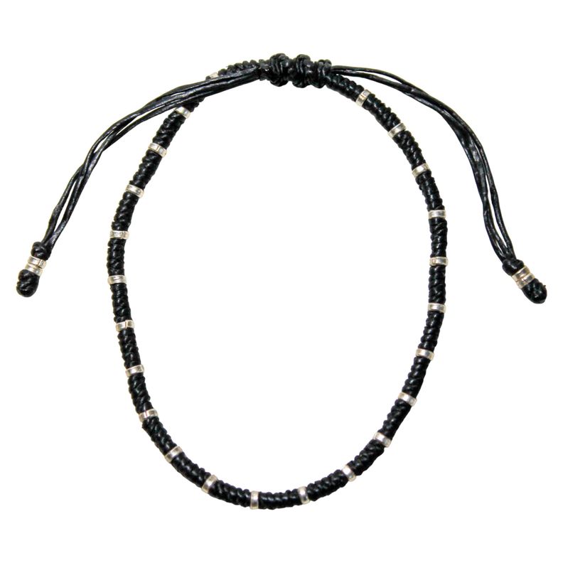 Pulsera Arandelas Plata Fina 925 Cordón Negro-0