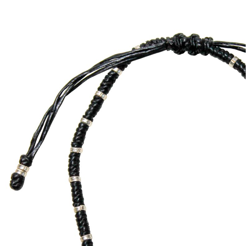 Pulsera Arandelas Plata Fina 925 Cordón Negro-2