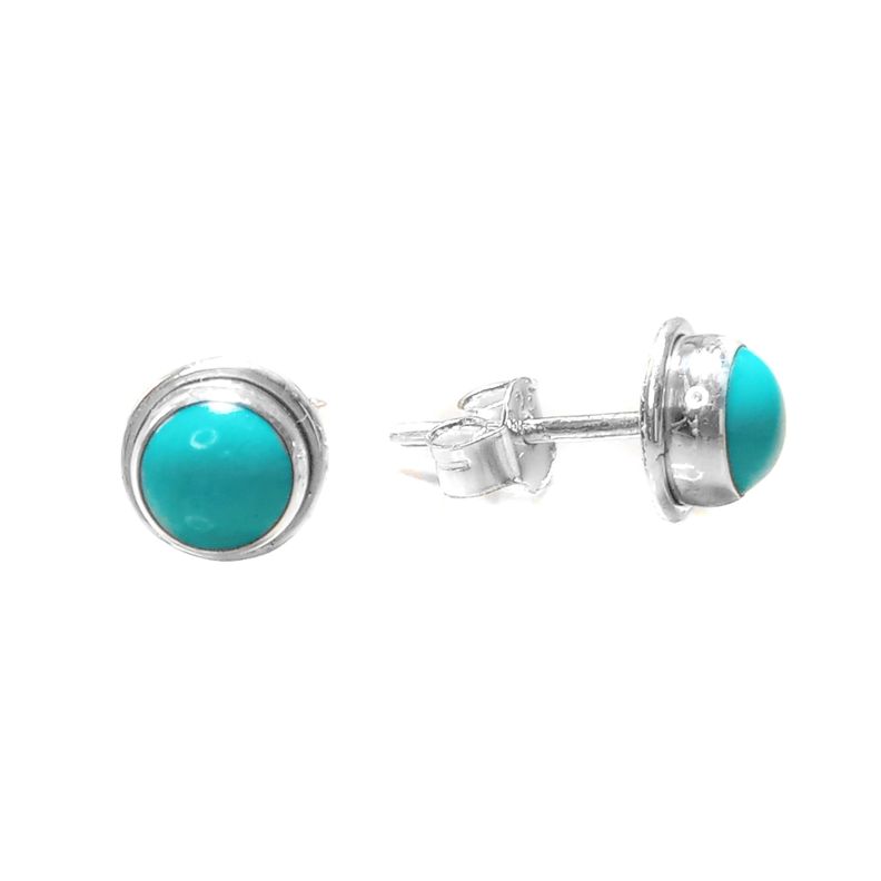 Aros Botón Piedra Natural Turquesa Plata Fina 925-0