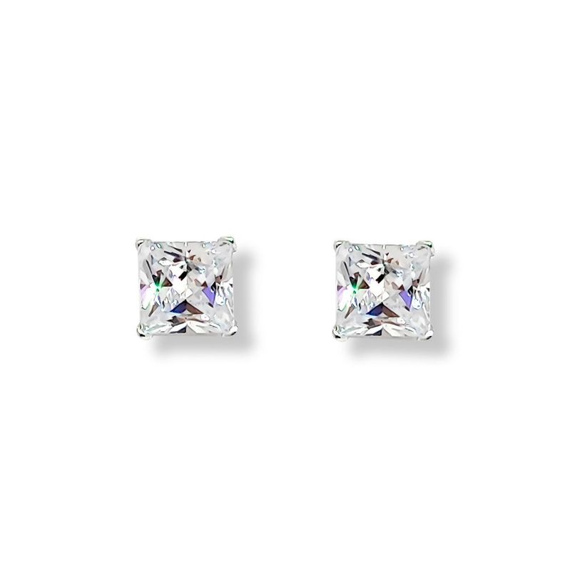 Aros Cuadrados Circon Blanco 6mm Plata Fina 925