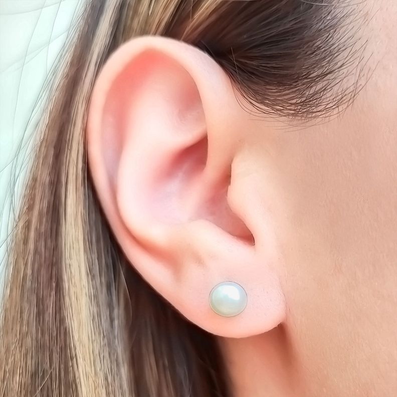 Aros Perla de Río pequeña blanca 6mm Plata Fina 925-1
