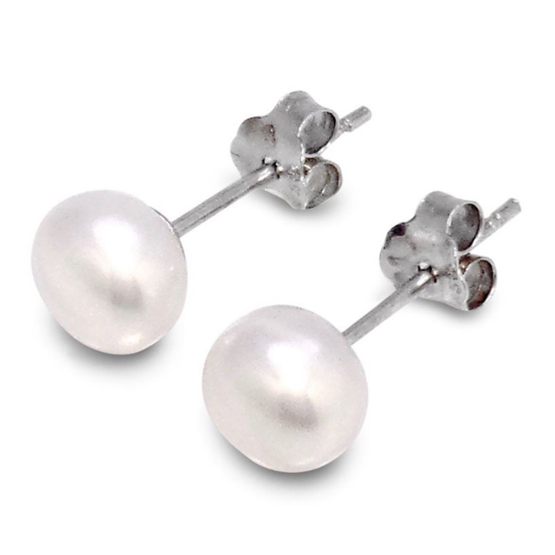 Aros Perla de Río pequeña blanca 6mm Plata Fina 925-0