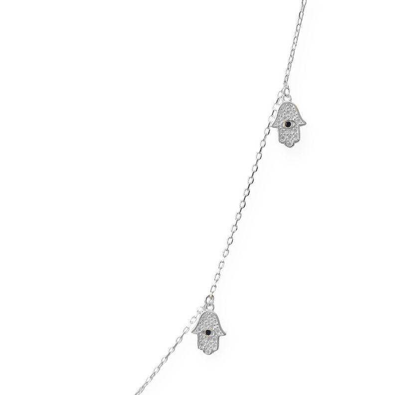 Collar Choker 5 Mano De Fátima Circón Plata Fina 925-1