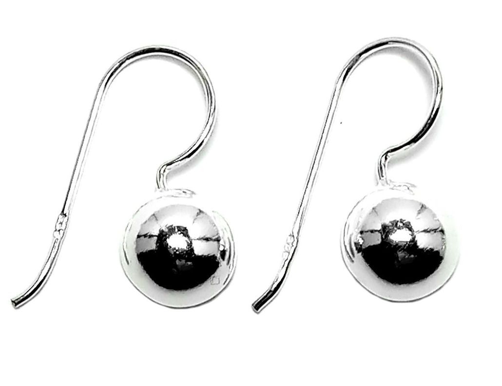 Aros Bola Colgante Gancho Plata Fina 925-1